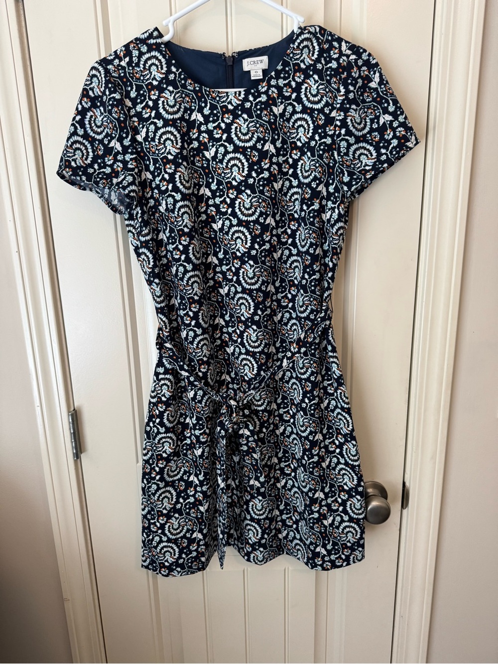 J. Crew Navy Paisley Tie-Waist Mini Dress